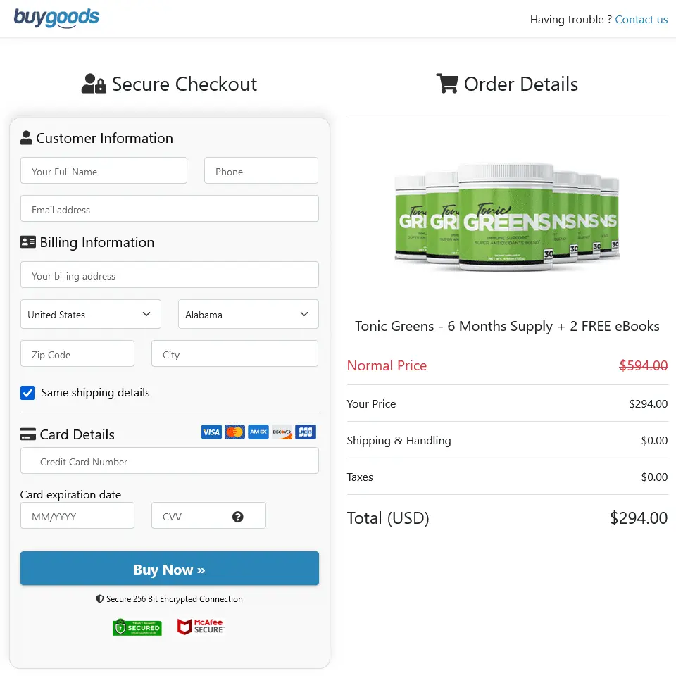 Tonic Greens Tonic Greens - Order Page